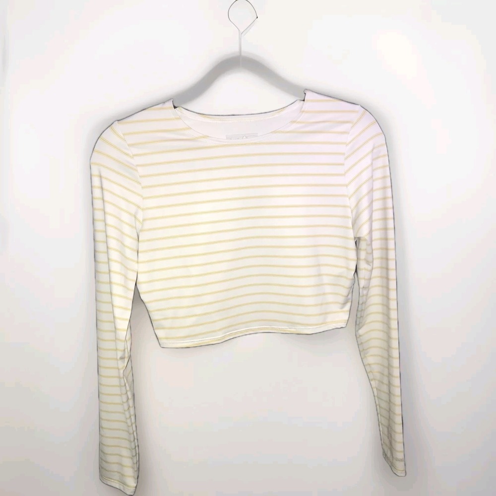 Patagonia Women's Cropped Long Sleeve Shirt Medium White Tan Striped Style 71840